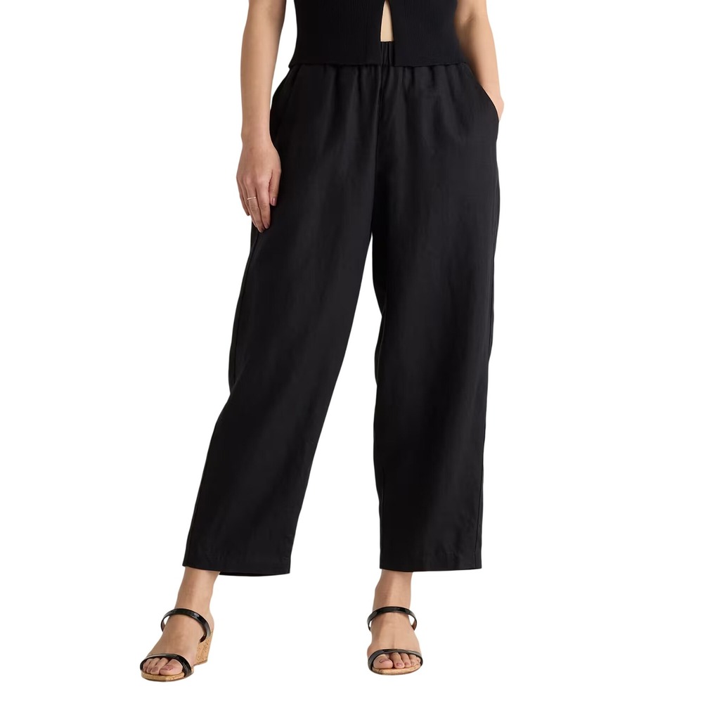 Quince 100% European Linen Crop Pants Womens L Black Pull On Minimalist Staple